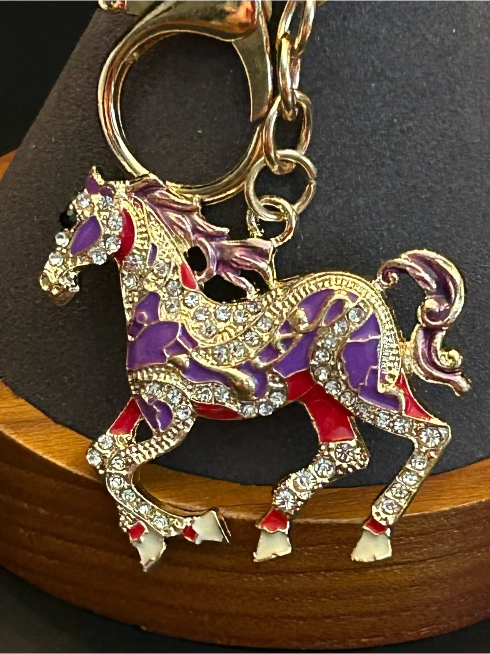Gold or Silver Hardware w/Colorful Crystal Trotting Horse 🐎 Bag Charm Keychain